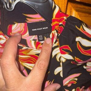 Who What Wear Black Floral Top with Pink, Red & Cream Motif
